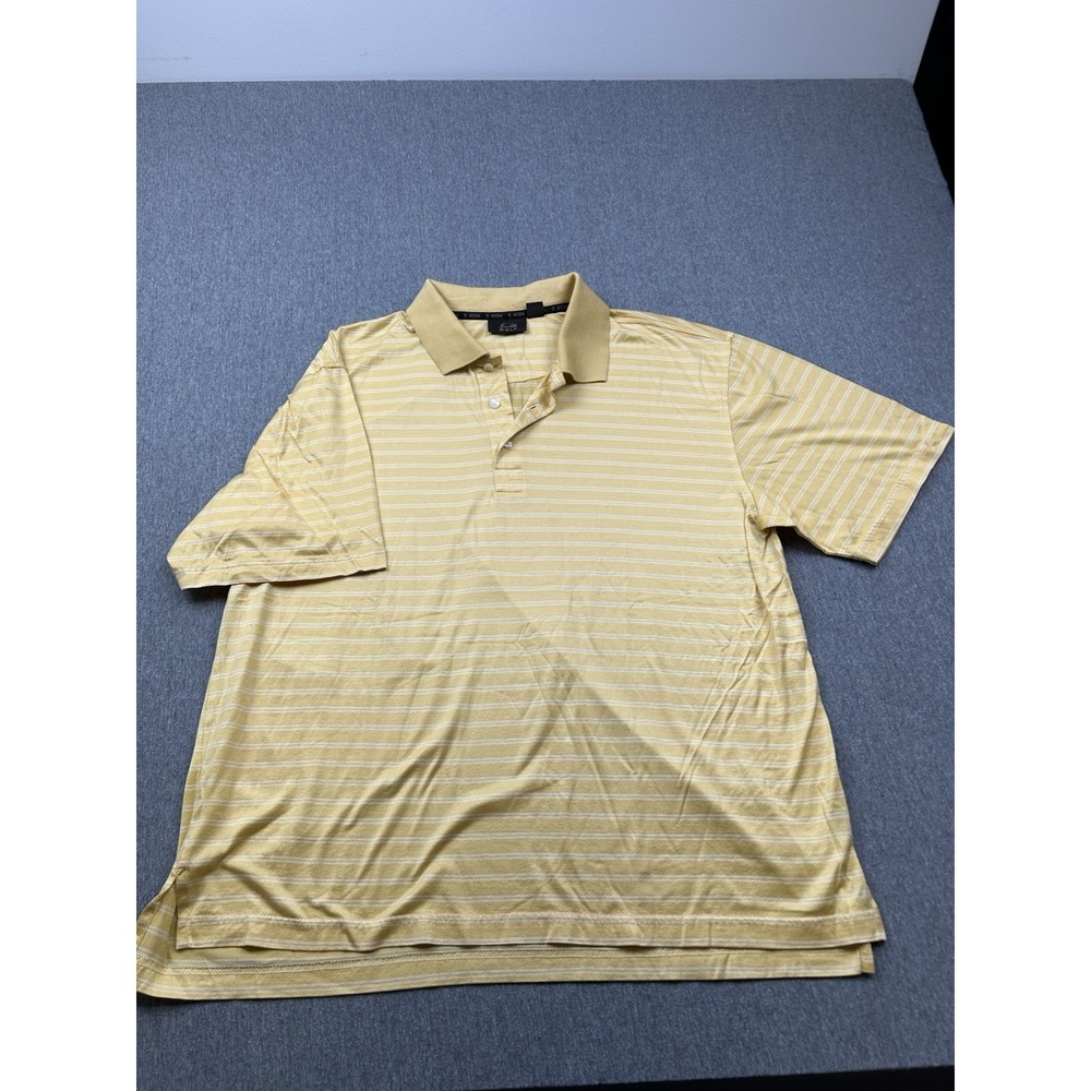 Tasso Elba Golf Polo Shirt Men Medium Yellow White Striped 100% Pima Cotton